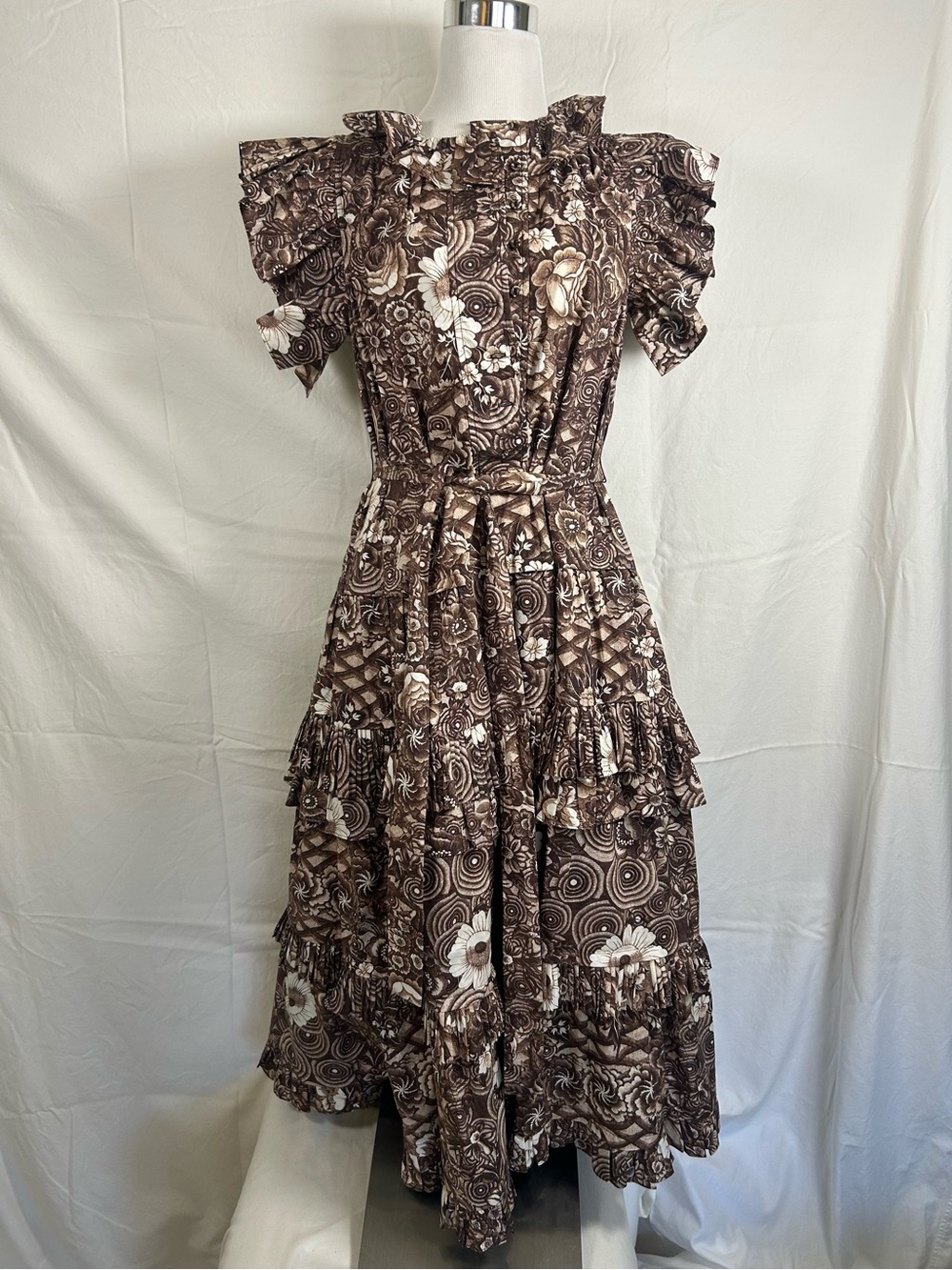 Ulla Johnson Brown Floral Tiered Maxi Dress